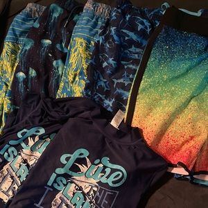 6 Boys swim trunks bathing suits rashguard L & XL